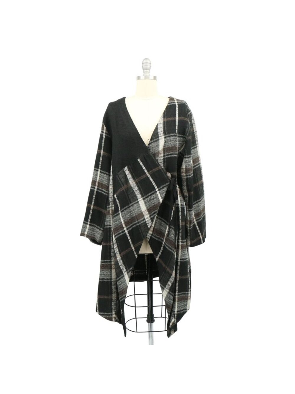Animale Plaid Asymmetrical Wrap Wool Cardigan Lagenlook Jacket 44 US 12